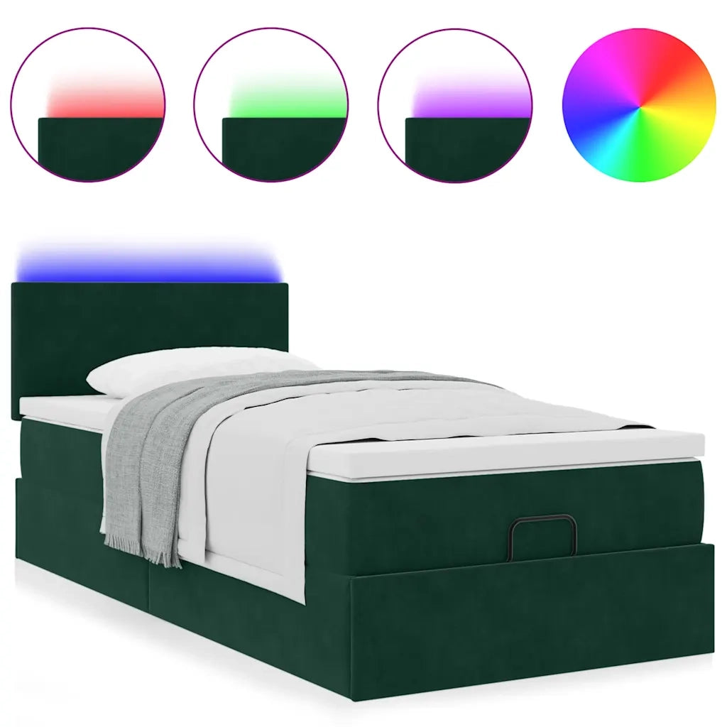 Pouf Letto con Materasso e LED Verde Scuro 80x200cm in Velluto 3312515