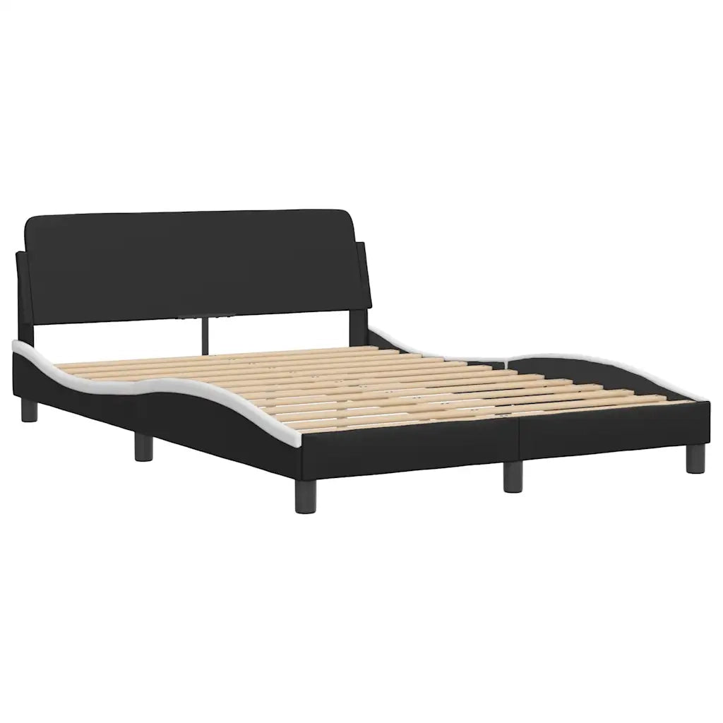 Letto matrimoniale | Letto per adulti | Giroletto Viana senza Materasso Nero e Bianco 140x200 cm in Similpelle