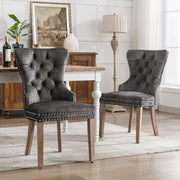 Sedia da Pranzo con Schienale in Velluto e Gambe in Legno Massello ¨C Xylo ¨C Grigio, Set 2 Pezzi