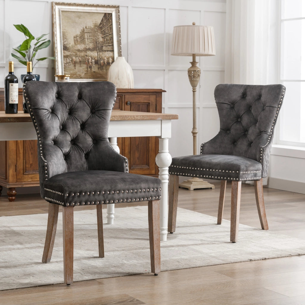Sedia da Pranzo con Schienale in Velluto e Gambe in Legno Massello ¨C Xylo ¨C Grigio, Set 2 Pezzi