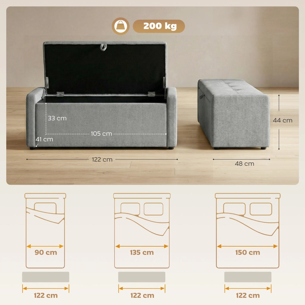 Cassapanca Pouf Contenitore ¨C Minimal ¨C Tessuto Grigio Chiaro 142L