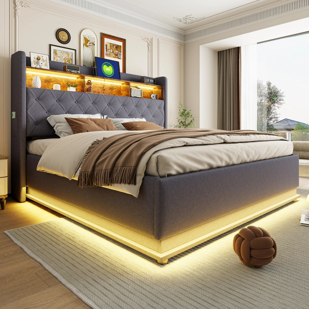 letto imbottito lino grigio 180 x 200 cm