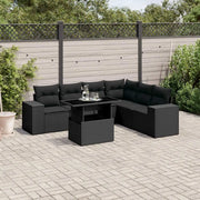 Set Divani da Giardino con Cuscini 7pz Nero Polyrattan