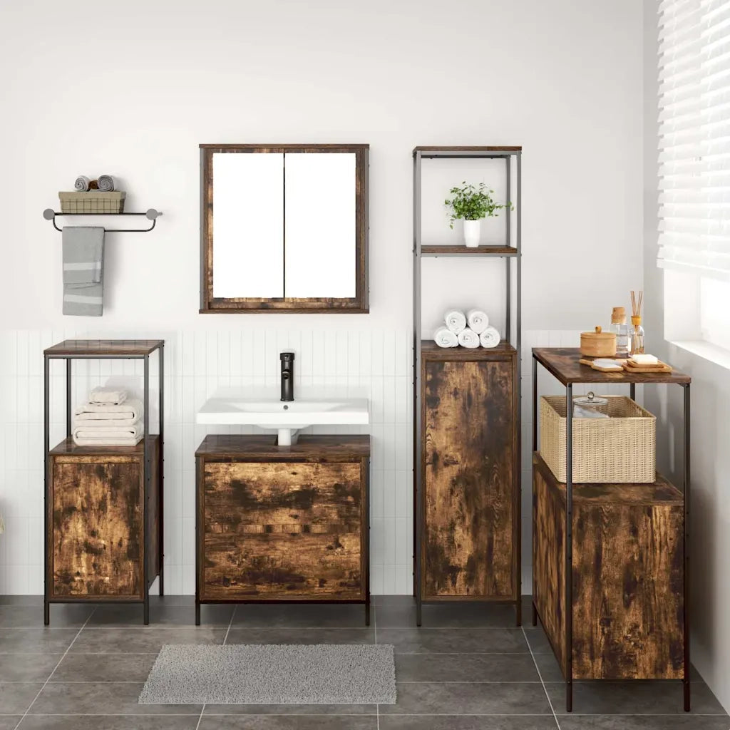 Set di mobili per il Bagno | Armadio da bagno 5 pz Marrone Legno multistrato