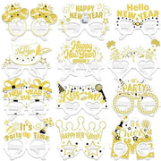 Festino di Capodanno - 24 pezzi - Occhiali di Carta da Festa - Buon Anno - Accessori per Fotografia - Bianco Oro