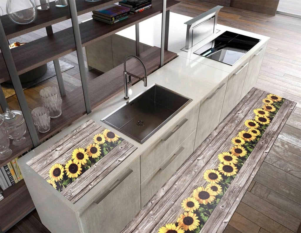 Tappeto Cucina Pvc Antimacchia 51x180 cm Parquet Girasoli Passatoia Antiscivolo Antisfilo Lavabile