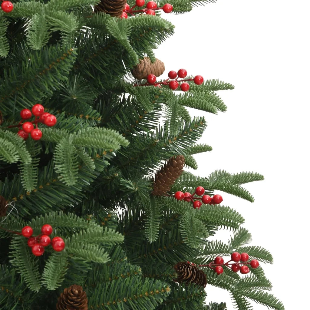 Albero Natale Artificiale Incernierato-Albero Natalizio con Pigne e Bacche 180cm