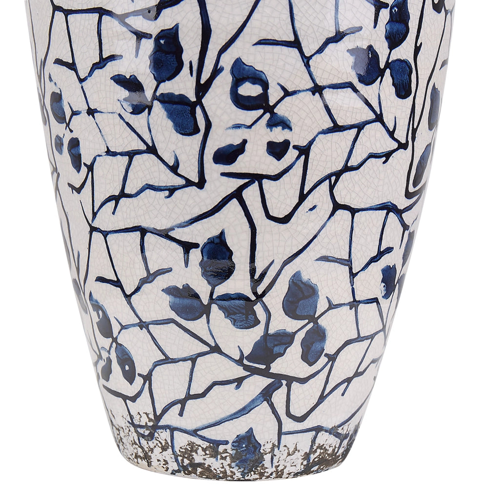 Vaso per fiori in gres porcellanato bianco e blu accessorio per la casa con motivo floreale 20 cm