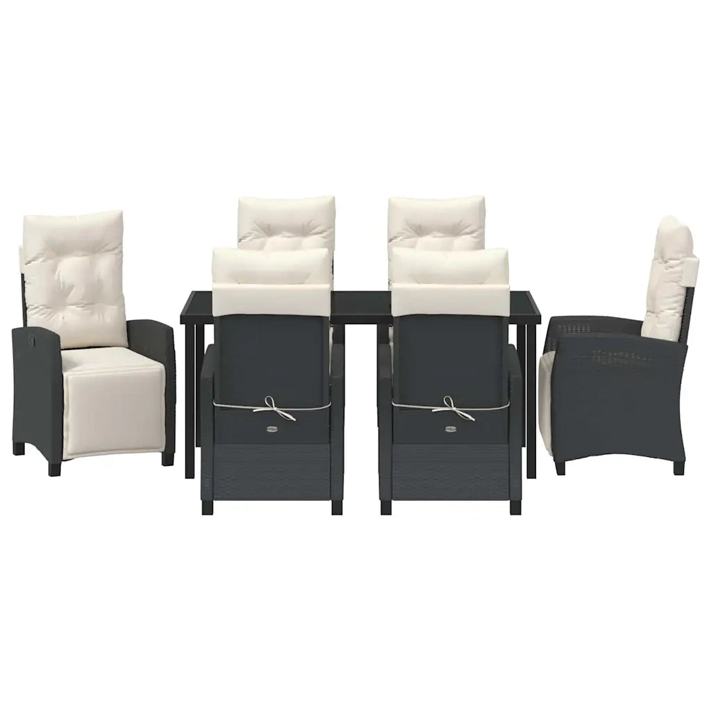 Set da Pranzo per Giardino con cuscino 7 pcs Nero polyrattan