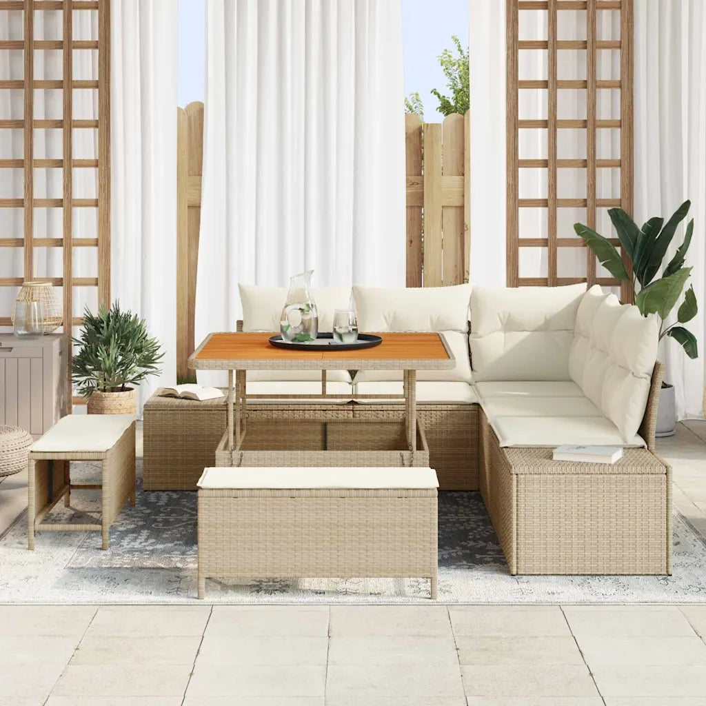 Set Divano da Giardino con cuscino 8 pcs Beige polyrattan