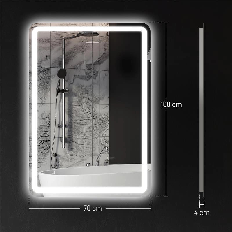 SPECCHIO BAGNO CON INTERRUTTORE TOUCH, LUCE LED A 3 TEMPERATURE E ANTIAPPANNAMENTO, 70X100CM