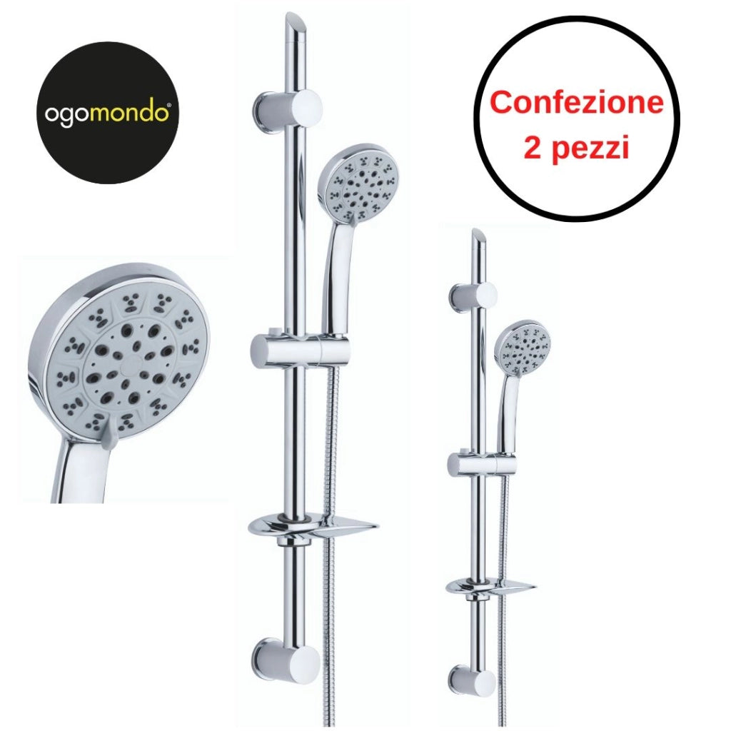 Saliscendi cromo lucido flash pezzi 2 staffe a parete salvaforo completo di flessibile e soffione