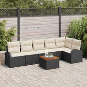 Set Divano da Giardino 7 pcs Nero e Crema polyrattan
