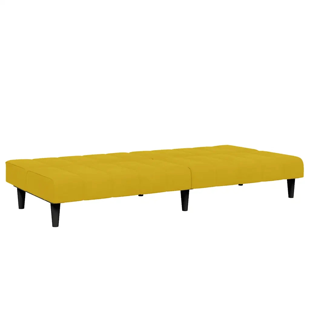Divano Letto 2 Posti con Sgabello Giallo in Velluto