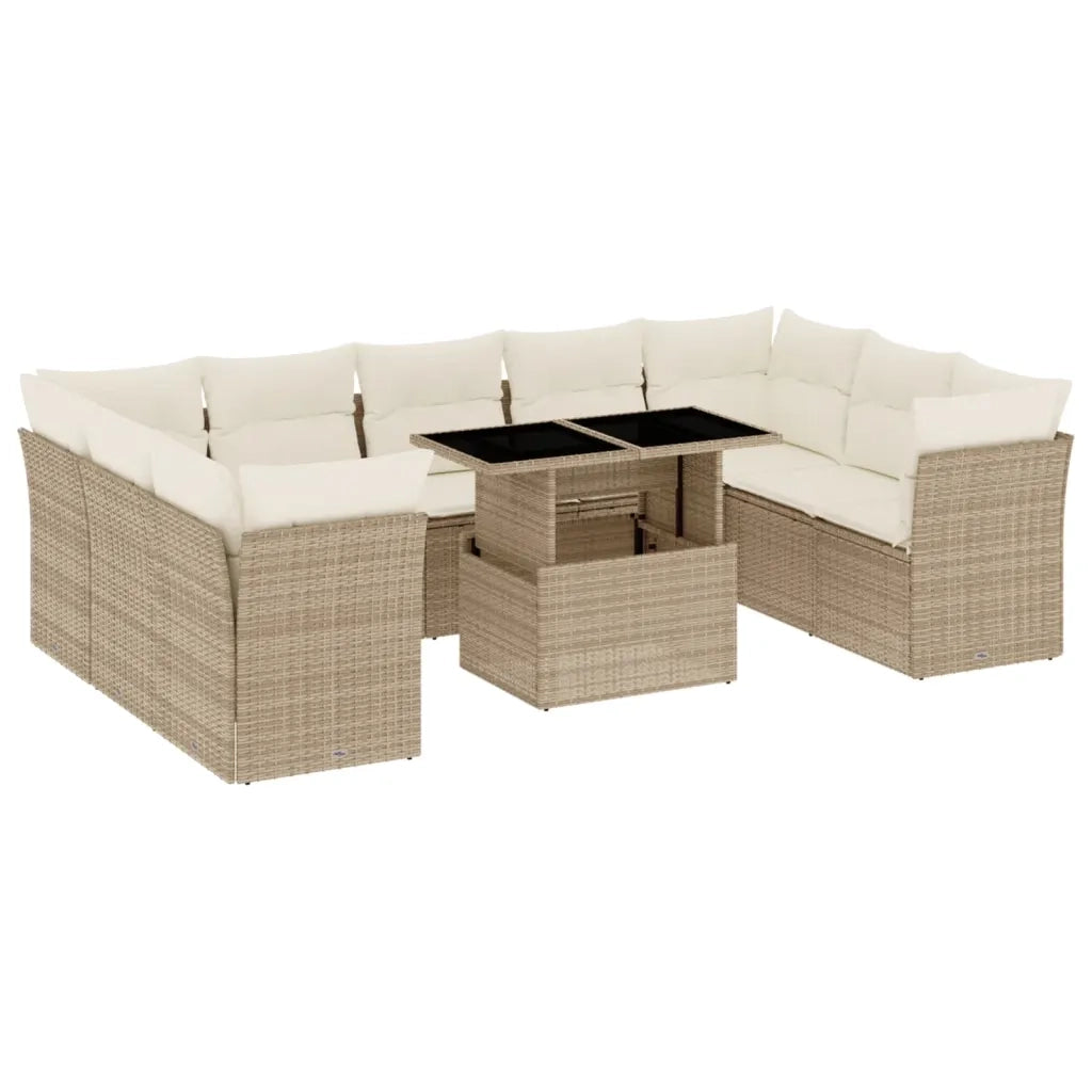 Set Divano da Giardino 10 pz con Cuscini Beige in Polyrattan 3266818