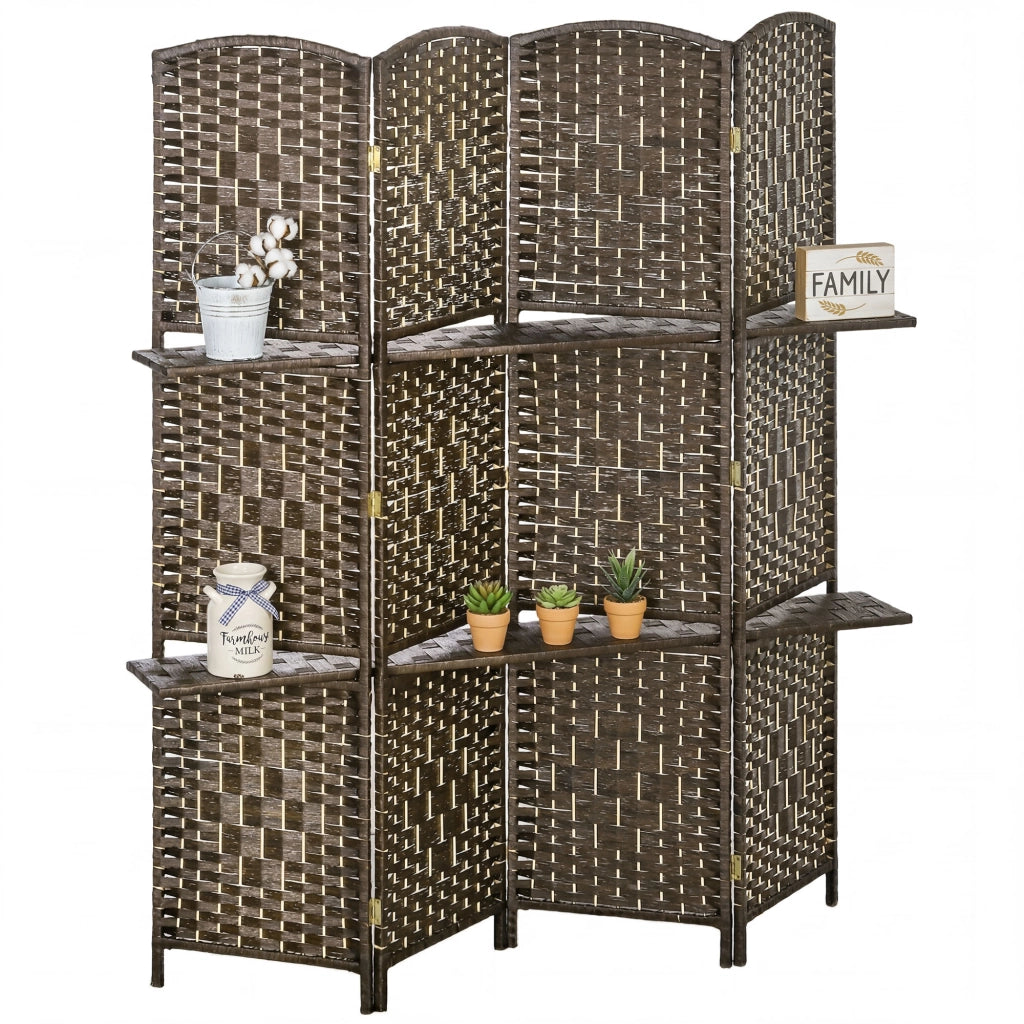 Paravento 4 Pannelli con Ripiani ¨C zephmum ¨C 160x170 cm Marrone Legno