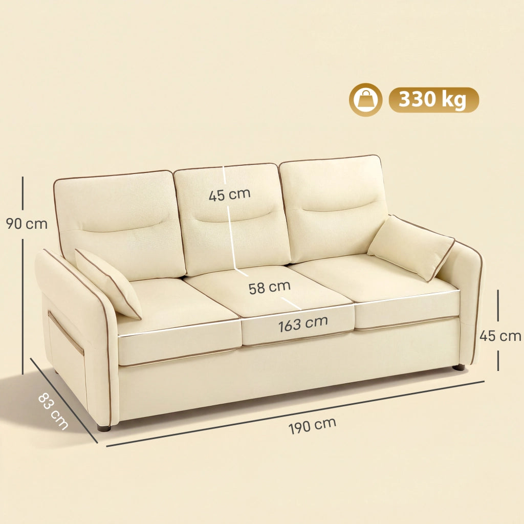Divano 3 Posti in Similpelle Beige con Cuscini ¨C Minimal ¨C 190x83x90 cm