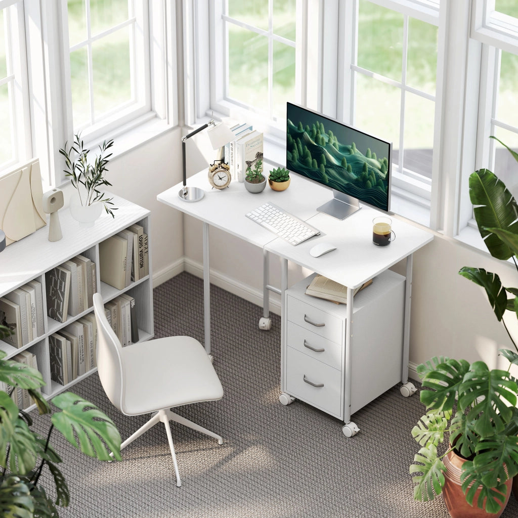 Scrivania per computer con cassetti e ripiano estensibile ¨C zephmum ¨C 105x51x75.5cm, bianco