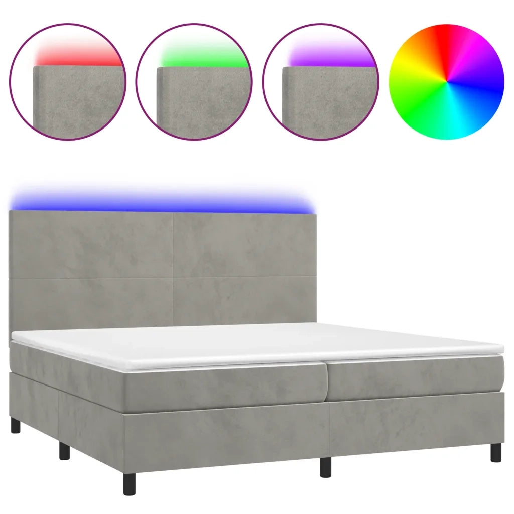 Letto a Molle Materasso e LED Grigio Chiaro 200x200 cm Velluto 3136023