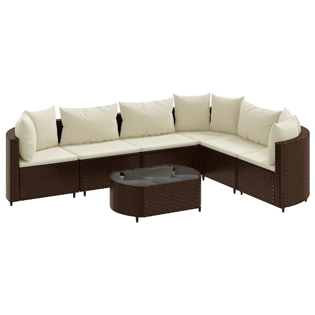 Set Divani da Giardino 7 pz con Cuscini Marrone in Polyrattan