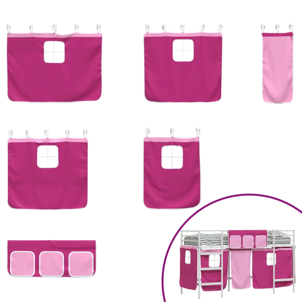 Struttura del Letto Loft per Bambini con Tendine-Giroletto per bambini Bianco e Rosa 356170