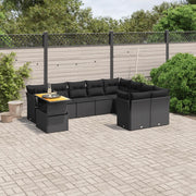 Set Divani da Giardino 10pz con Cuscini in Polyrattan Nero 3271013