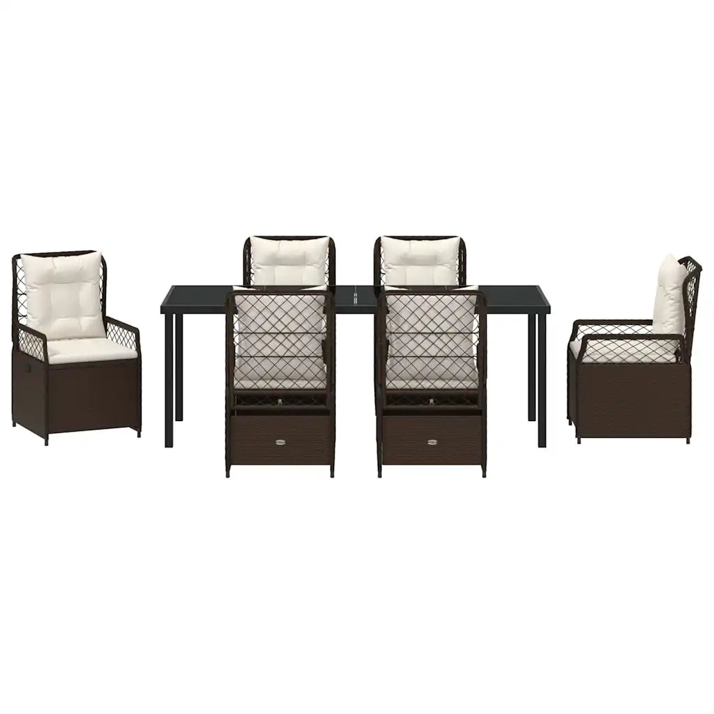 Set da Pranzo per Giardino 7 pcs Marrone polyrattan 3380993