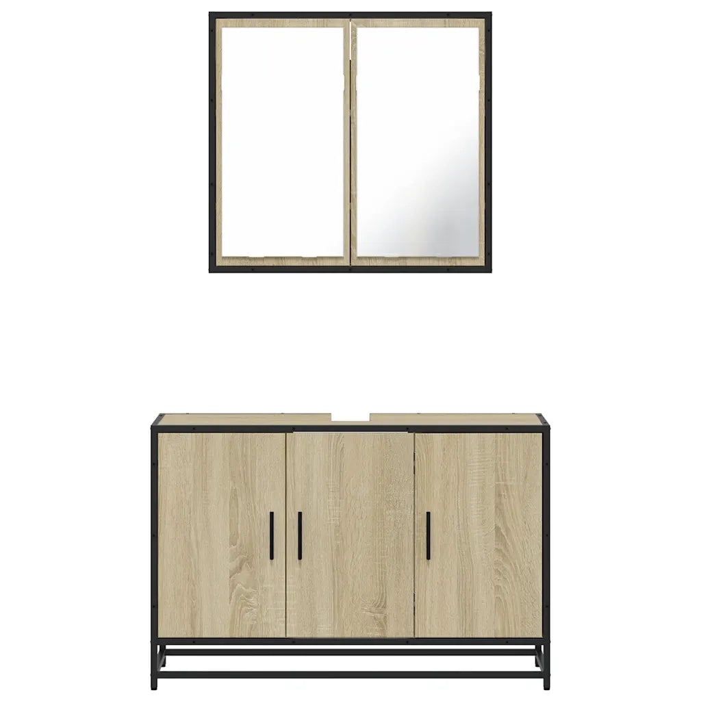 Set Mobili da Bagno 2 pz Rovere Sonoma in Legno Multistrato