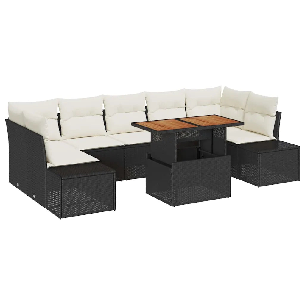 Set da Pranzo per Giardino con cuscino 8 pcs Nero e Crema