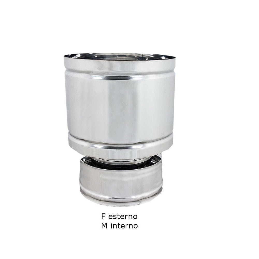 Fumaiolo da 200-250mm terminale tipo botte 4 venti inox aisi 304 base tonda doppia parete