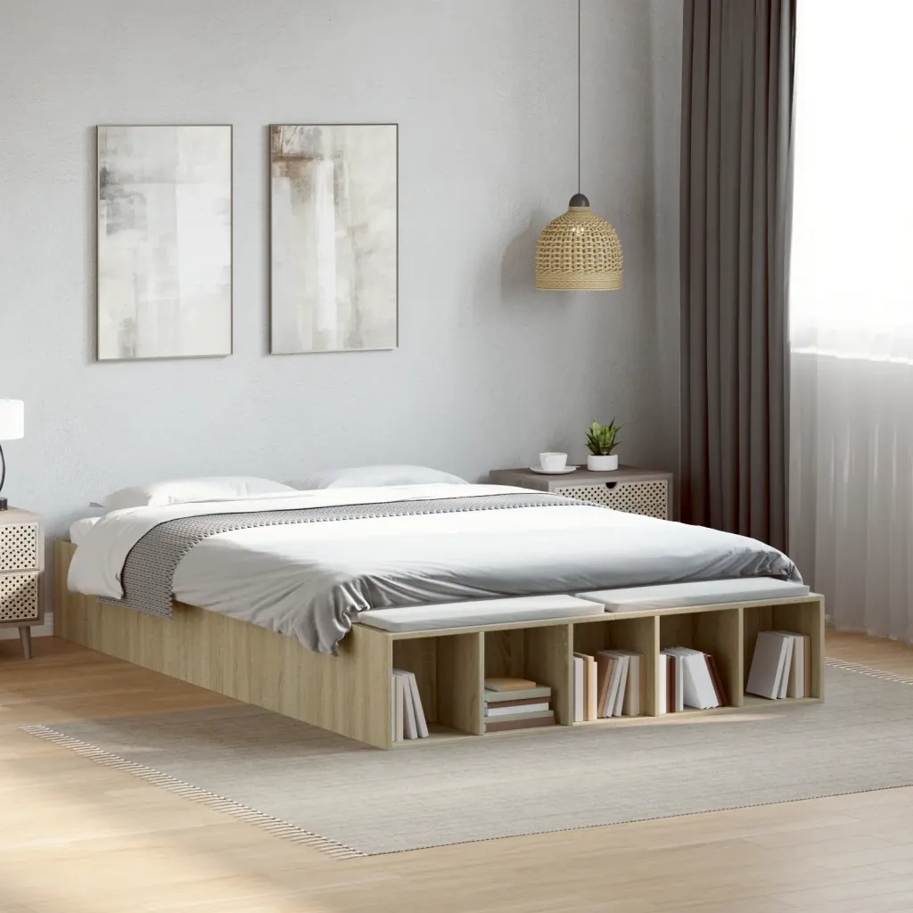 Letto matrimoniale | Letto per adulti | Giroletto Rovere Sonoma 135x190 cm in Legno Multistrato