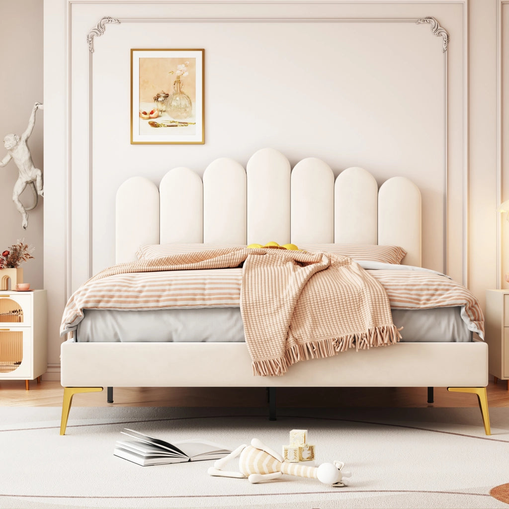 letto imbottito velluto beige 140 x 200 cm