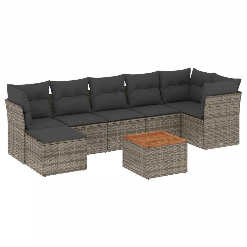 Set Divano da Giardino 8 pz con Cuscini Grigio in Polyrattan 3223757