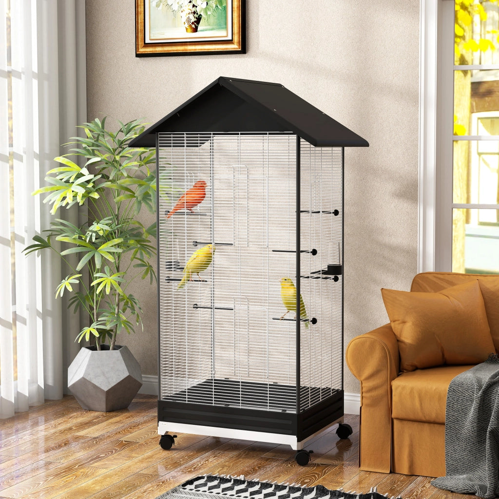 Gabbia per Uccelli Voliera con Ruote e Vassoio Estraibile ¨C Minimal ¨C Nero 155 cm