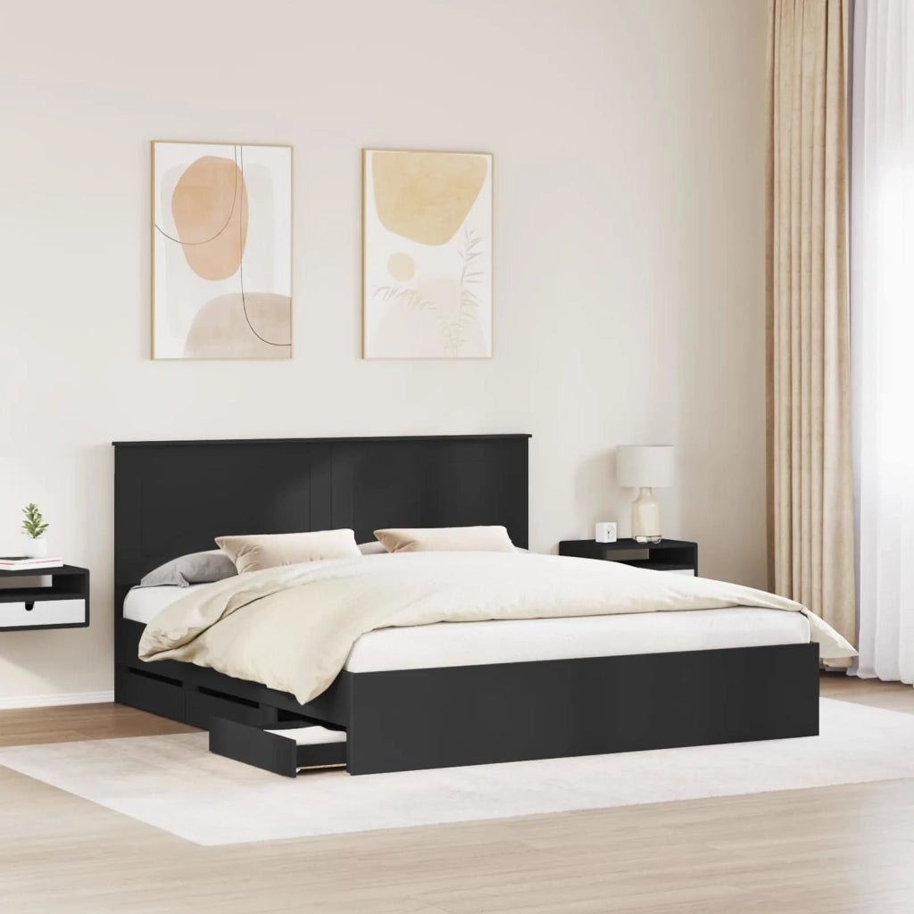 Letto matrimoniale | Letto per adulti | Struttura del letto Nero 180 x 200 cm Legno Ingegnerizzato