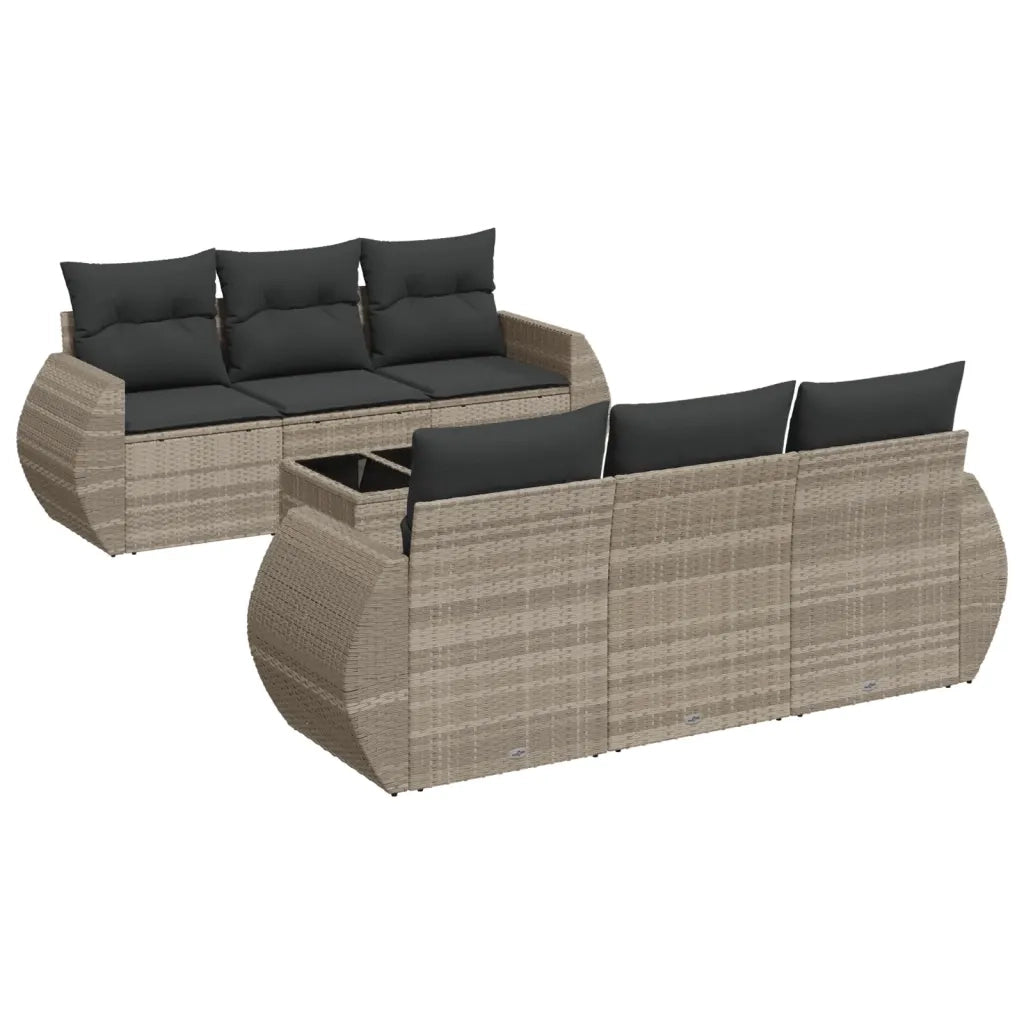 Set Divani da Giardino 7pz con Cuscini Grigio Chiaro Polyrattan 3221111