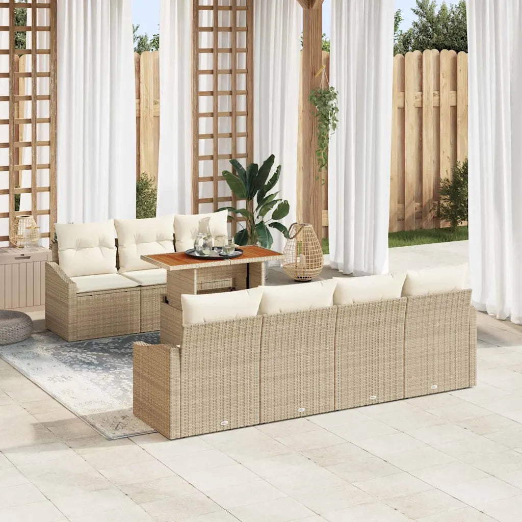 Set da Pranzo per Giardino con cuscino 8 pcs Beige e Crema 3349798