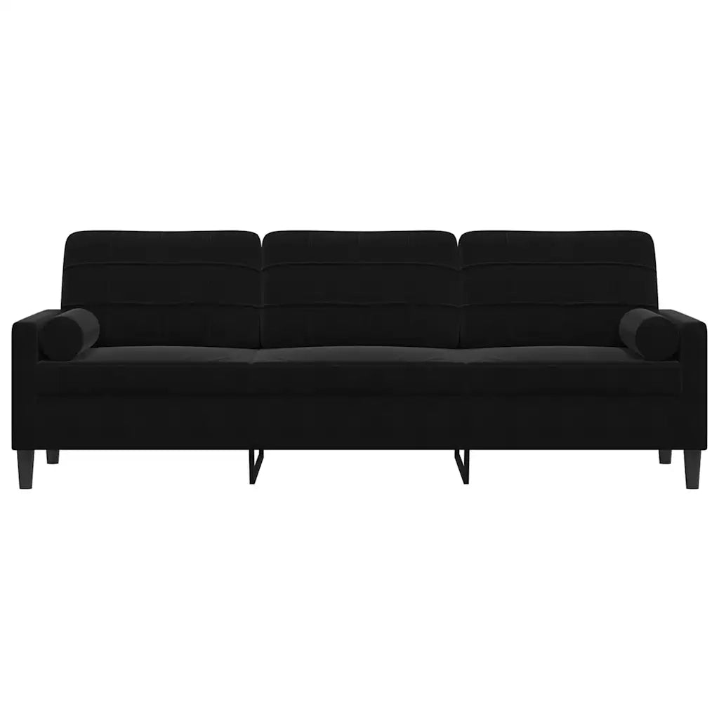 Divano a 3 Posti con Cuscini-Sofa 3 Posti con Cuscini Nero 210 cm in Velluto
