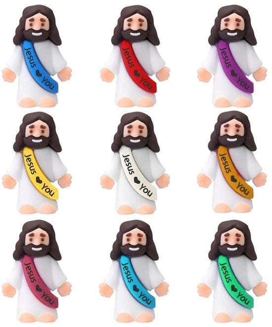 Mini figure religiose per feste 9 pezzi - giocattolo per bambini - domenica scuola - attività manuali - regali per il battesimo (3 x 1,5 x 3,5 cm)