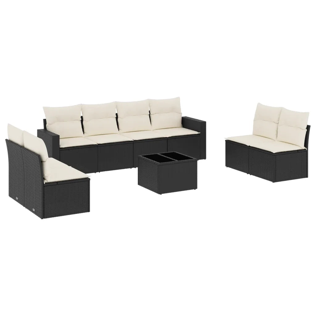 Set Divani da Giardino 9 pz con Cuscini Nero in Polyrattan 3218846