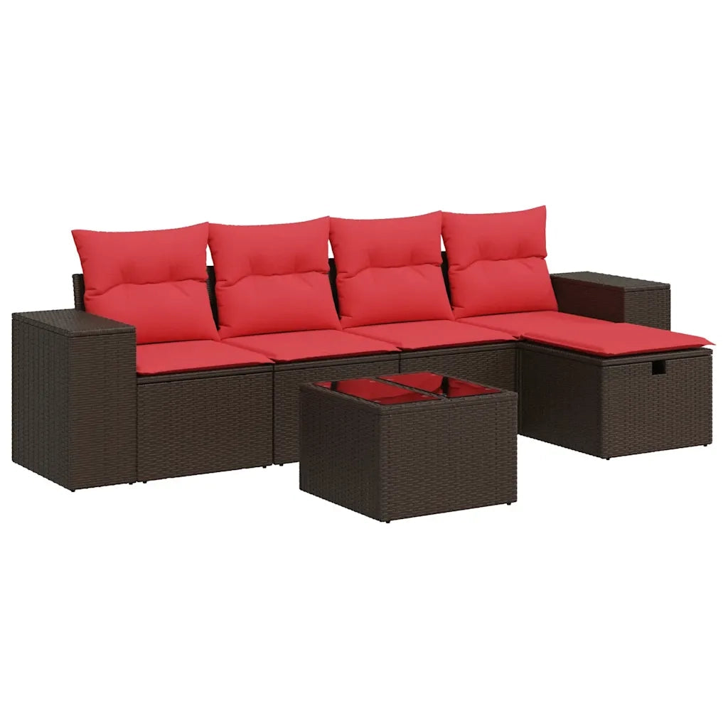 Set Divano da Giardino 6 pz con Cuscini Marrone in Polyrattan 3325680