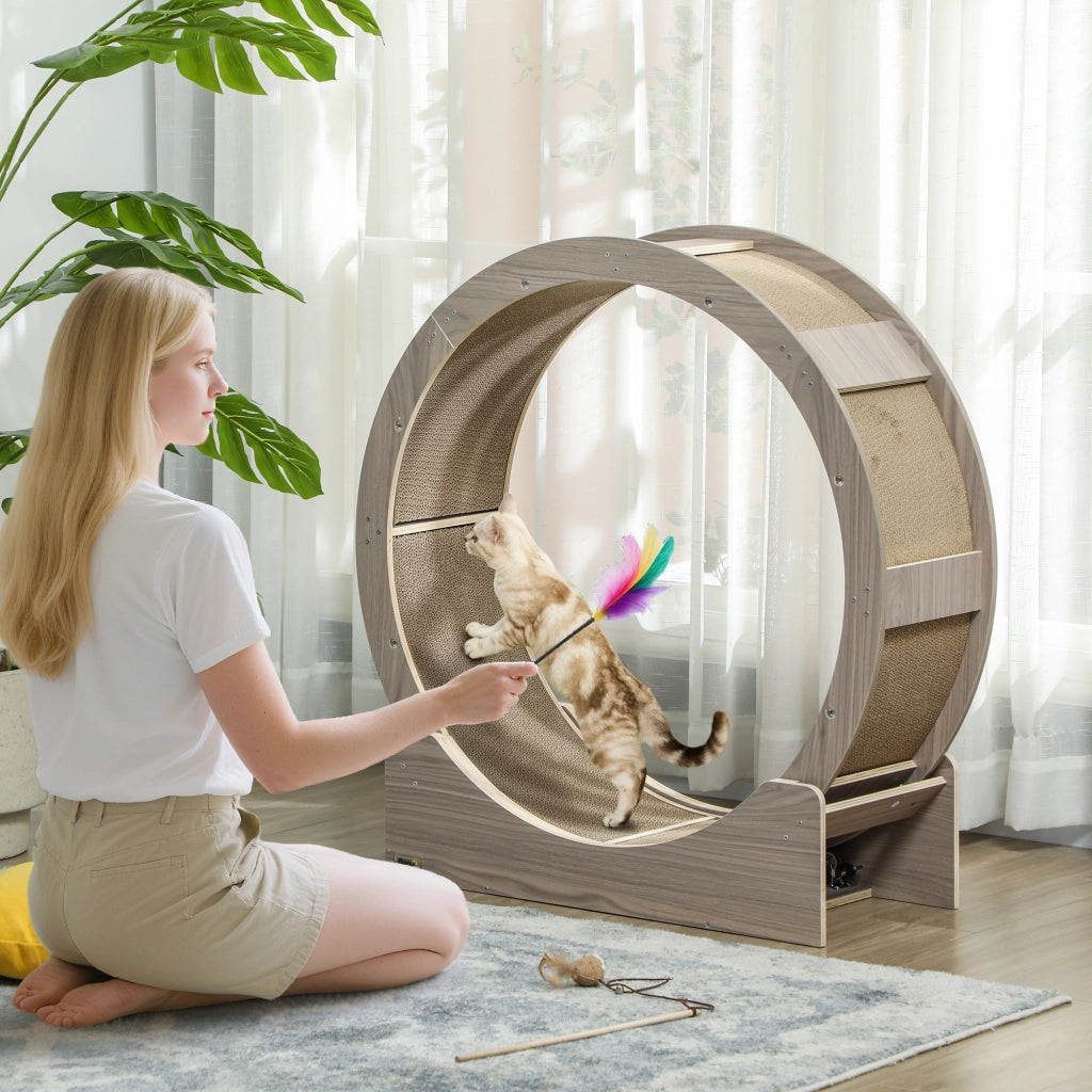 Ruota da corsa per gatti ¨C Xylo ¨C Con freno di sicurezza e tappetino tiragraffi rimovibile 91 cm marrone