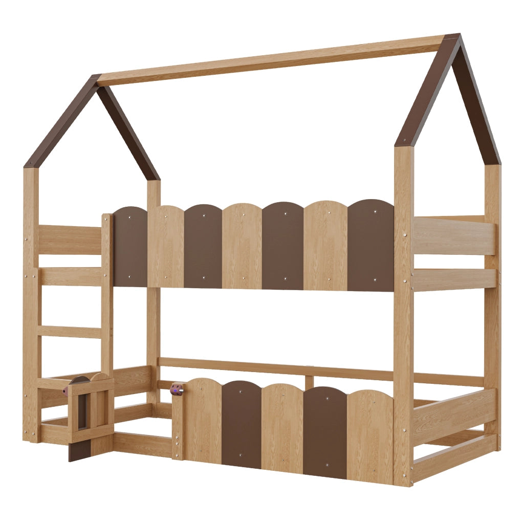 LETTO A CASTELLO per bambini 90x200 cm design casetta legno naturale