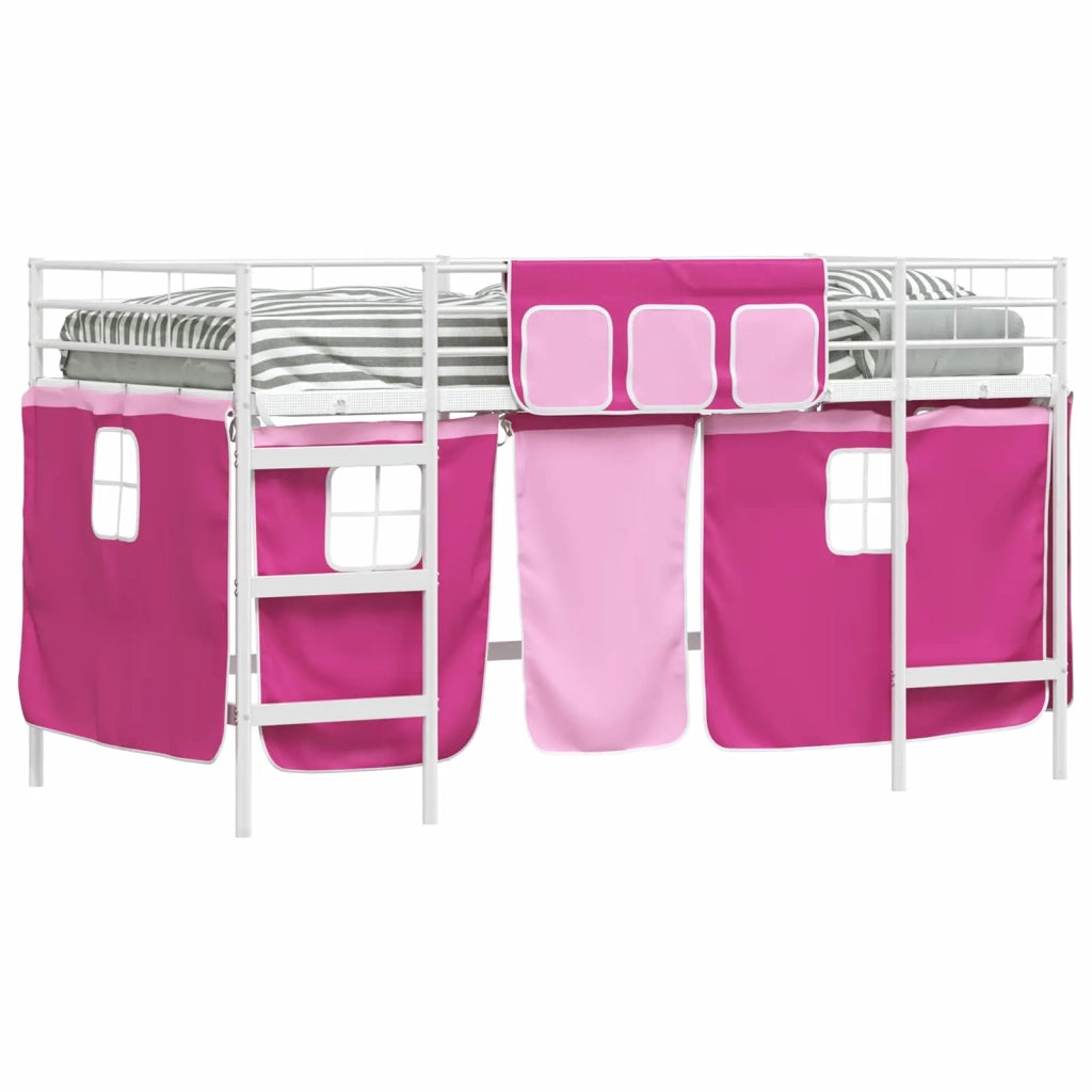 Struttura del Letto Loft per Bambini con Tendine-Giroletto per bambini Bianco e Rosa 523946