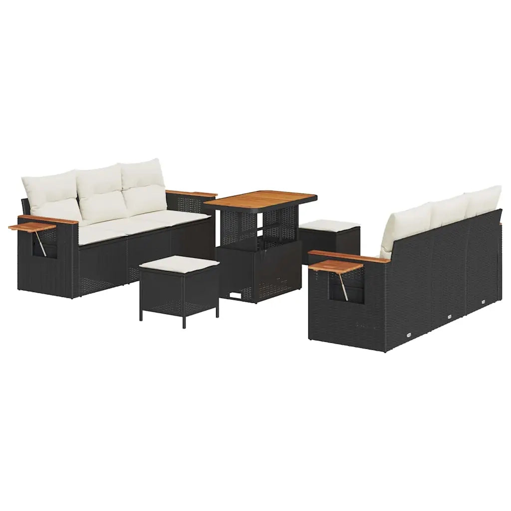 Set Divano da Giardino 11 pcs Nero e Crema polyrattan 3365080