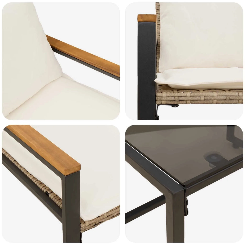 Set di Mobili con cuscino 3 pcs Beige e Bianco Crema Rattan 42026948