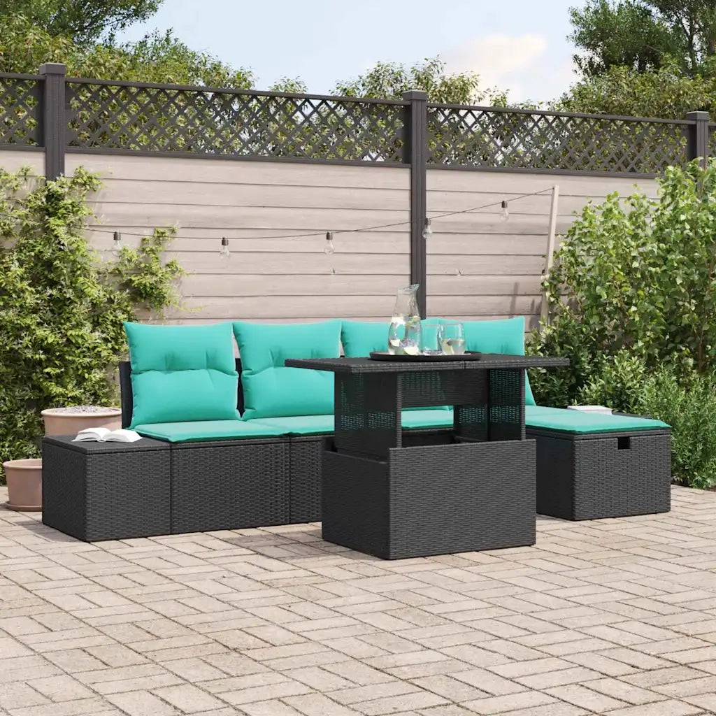 Set Divano da Giardino 6 pz Nero polyrattan 3361205