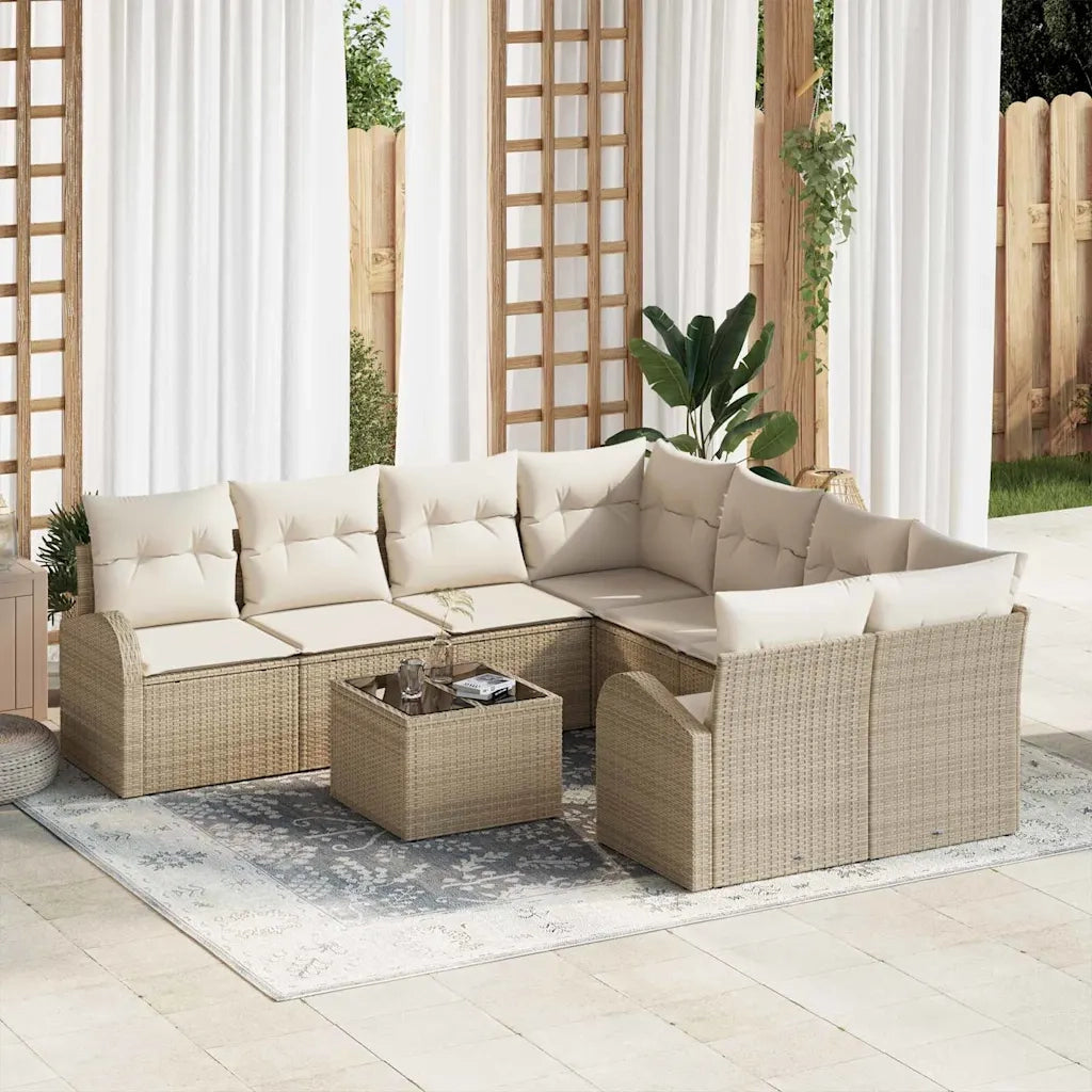 Set di divani con cuscino 9 pcs Beige e Crema polyrattan 3354650