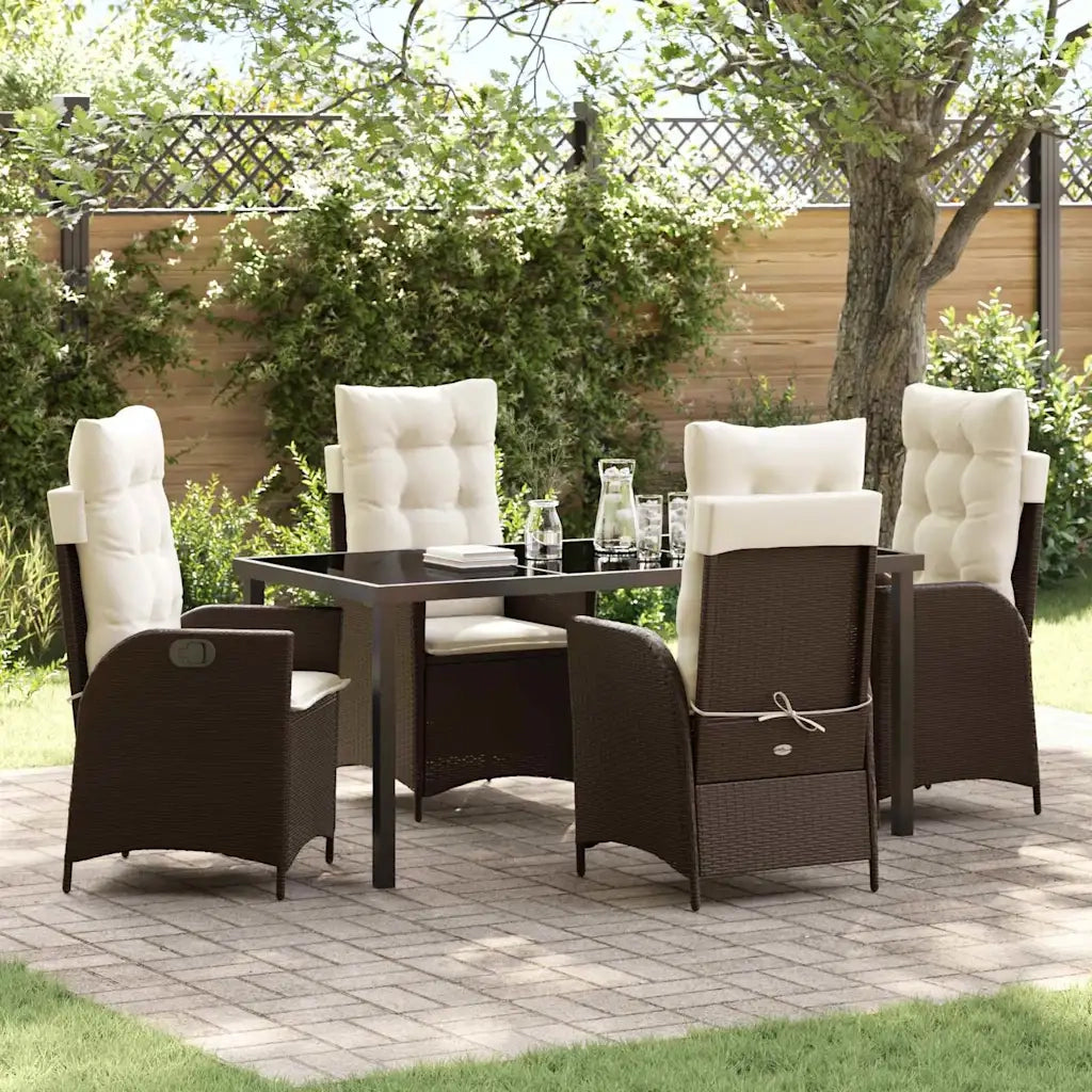 Set da Pranzo per Giardino con cuscino 5 pcs Marrone polyrattan