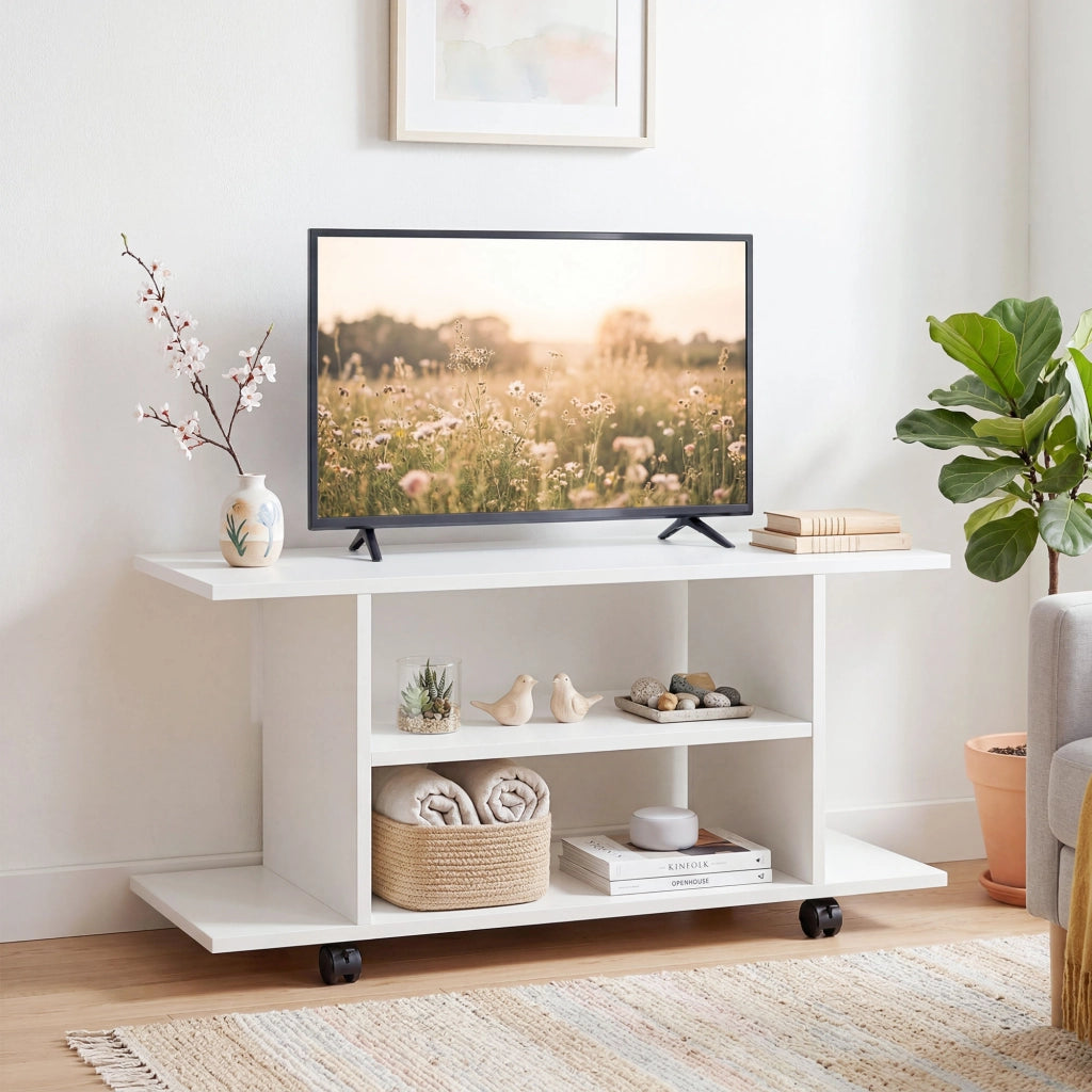 Mobile TV con Ripiani e Ruote ¨C Minimal ¨C 80x40x40 Bianco